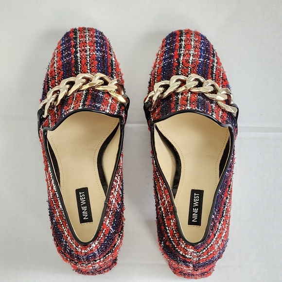 Nine West Red Plaid Slip-on Block Heel Loafers Shoes Size 8 - Picture 5 of 11